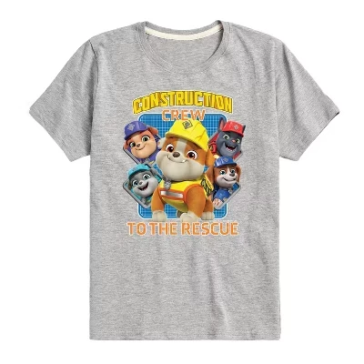 Футболка с коротким рукавом Athletic Heather для мальчиков - Paw Patrol - Rubble & Crew Строительная бригада спешит на помощь с рисунком 