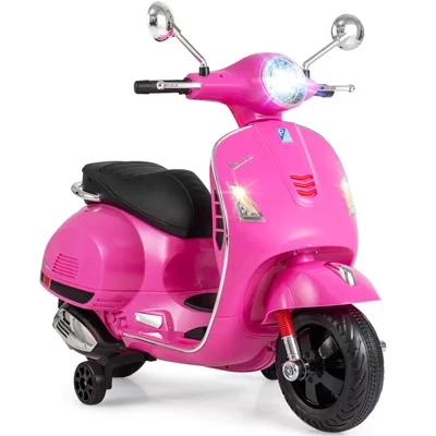 Licensed VESPA 12V Kids Electric Motorcycle with Music Horn Story Training Wheels Red/Pink/Green/White pink