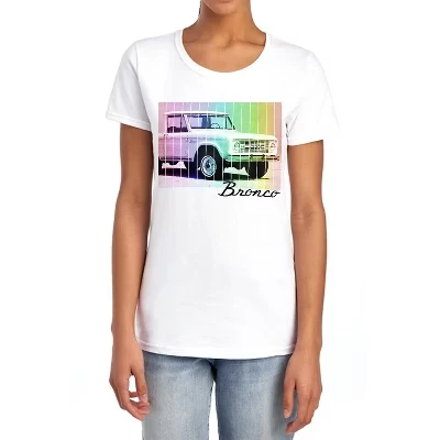 Женская футболка Ford Bronco Retro Rainbow, белая