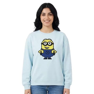 Character Women's Blue Crew Neck Long Sleeve Sweatshirt minions character blue