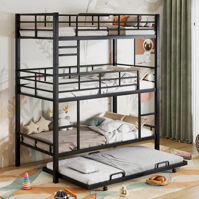 Кровать Harper&Bright Designs 3 яруса с ящиком, черная