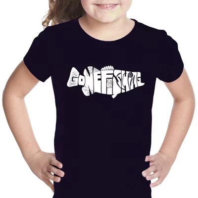 Футболка с изображением окуня, ушедшего на рыбалку - Girl's Word Art, черная