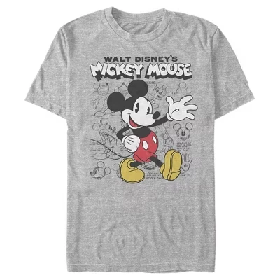 Мужская футболка Mickey & Friends со скетчбуком в стиле ретро athletic heather