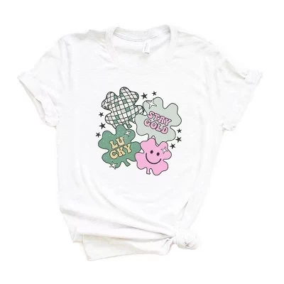 Женская футболка с коротким рукавом Stay Gold Lucky Shamrocks с графическим рисунком белого цвета