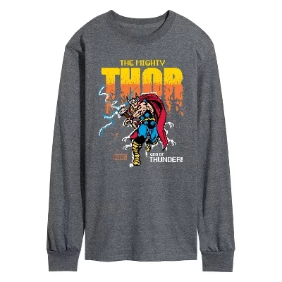 Men's -  - Thor Pixelated Long Sleeve Graphic T-Shirt heather charcoal