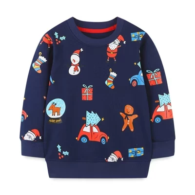 MyKids-Usa / Детская толстовка с рождественским принтом для маленьких мальчиков с длинными рукавами и рисунком из мультфильма, темно-синяя (dark blue)