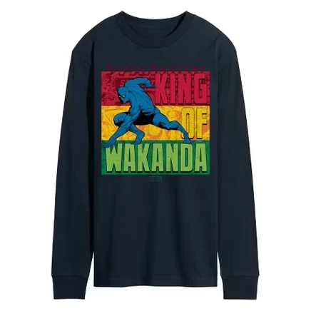 Мужская футболка с длинным рукавом Black Panther King of Wakanda с графическим рисунком темно-синего цвета