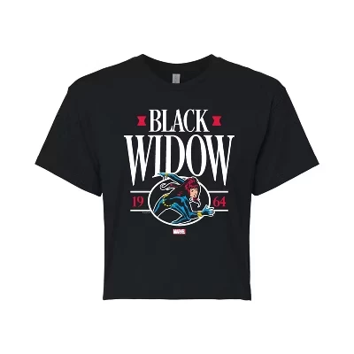 Женская укороченная футболка с графическим рисунком Black Widow Collegiate, черная