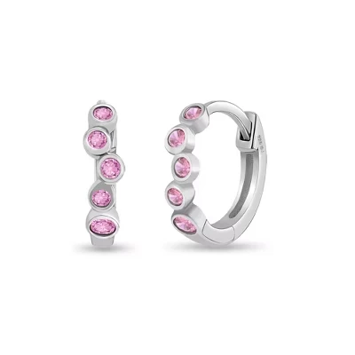 Серьги из стерлингового серебра Huggie Hoop с каскадным ободком для девочек - розовый