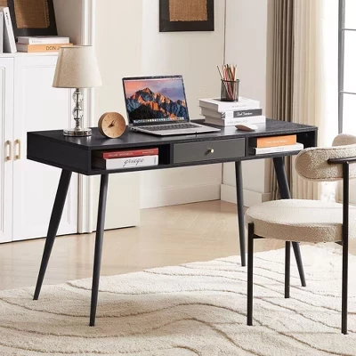 Письменный стол Okak с ящиками и полками, черный