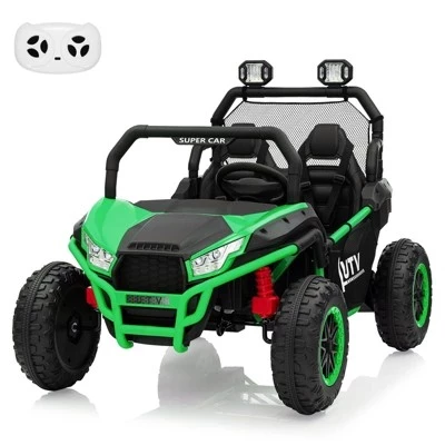 24V Kids Ride on Car, 2 Seater Electric Car with All-Terrain Tires, Music, LED Lights, Power Wheels for Kids Ages 3-8 green