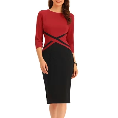 Женское платье INSPIRE CHIC-футляр, рукав 3/4, красное