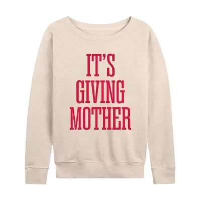 Women's -  - Its Giving Mother Lightweight French Terry Wide Neck Long Sleeve Graphic Shirt birch