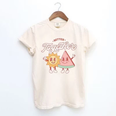 Женская футболка Better Together Sun and Watermelon с коротким рукавом, окрашенная в белый цвет