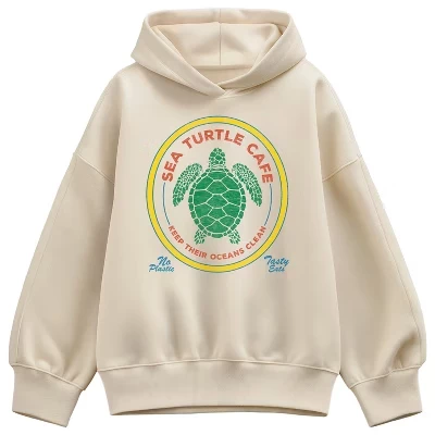 Женская толстовка с капюшоном из флиса оверсайз Sea Turtle Cafe кремового цвета.