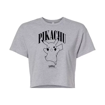 Женская укороченная футболка с анимацией покемонов и Пикачу heather grey