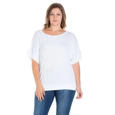 Плюс Свободный топ Dolman с коротким рукавом - ™ белый