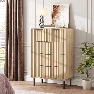 Комод LinTimes Modern Fluted 5 ящиков, натуральный дуб