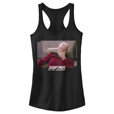 Juniors Womens : The Next Generation Captain Picard Palm to Face Meme Racerback Tank Top black