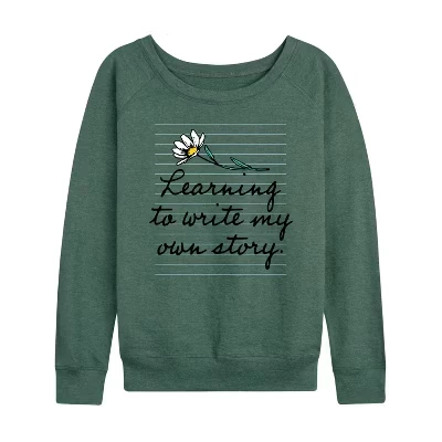 Женская рубашка - - Write My Own Story из легкой махровой ткани с широким вырезом и длинными рукавами с графическим рисунком heather juniper