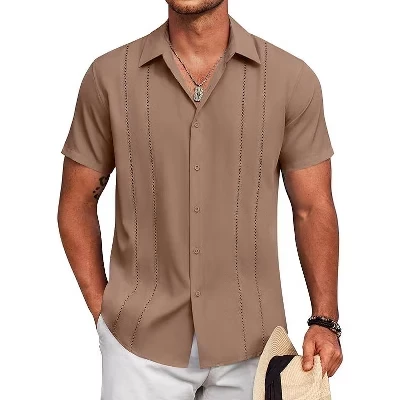 Cuban Guayabera Shirt Short Sleeve Button Down Shirts caramel