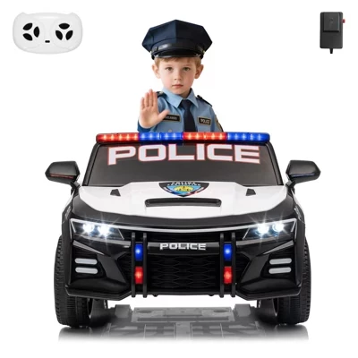12V Police Car Ride On Car for Kids, Ride on Toy with Emergency Alert Tones, Megaphone, Flashing Lights, Music, Spring Suspension police car