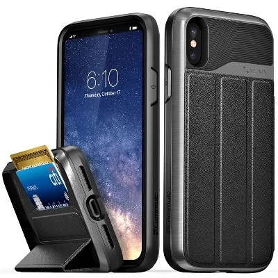 Чехол-бумажник vCommute для Apple iPhone X/XS, чехол с подставкой, кожаный держатель для карт [Защита от падения военного класса], сине-черный