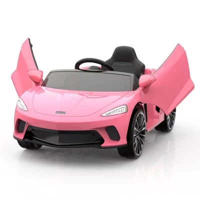 Детский спортивный автомобиль Ride On Car с лицензионным питанием от аккумулятора на 12 В, 2 скоростями, родительским контролем, аудиосистемой, светодиодными фарами и гидравлическими дверями розового цвета