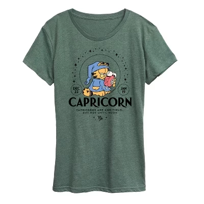 Женская футболка Garfield «Козерог», серо-зеленая