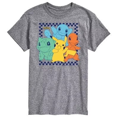 Мужская футболка Pokemon Group Checker Frame, серый меланж