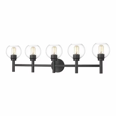 Современный настенный светильник для туалетного столика Sutton 5-Light - Стальной, с регулируемой яркостью, с защитой от влаги, черный, шириной 39,5 дюймов