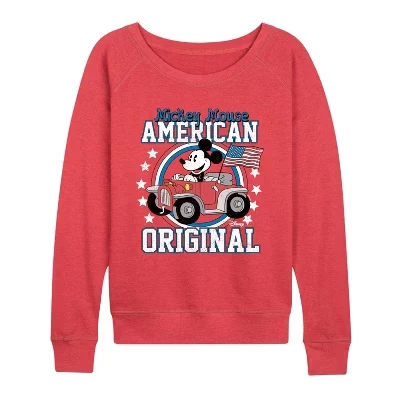 Женская оригинальная легкая французская махровая рубашка Mickey American с широким вырезом и длинным рукавом, красная с рисунком