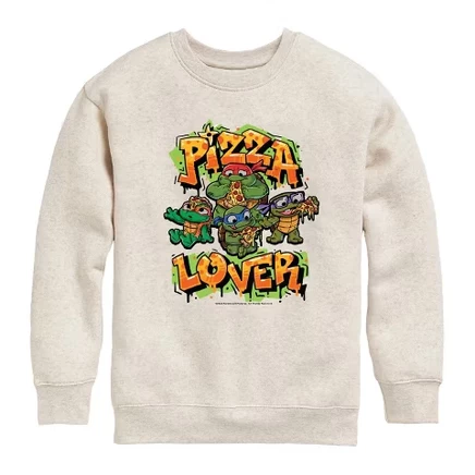 Boys' -  Mutant Mayhem - Pizza Lover Graphic Long Sleeve Fleece Sweatshirt natural