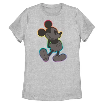 Женская футболка Mickey & Friends с радужным контуром Микки, спортивная футболка heather
