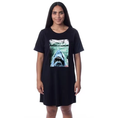Женская ночная рубашка Jaws с принтом, черная