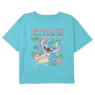 Детская укороченная футболка Lilo & Stitch Aloha Stitch, синяя