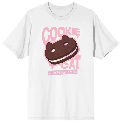 Cookie Cat - Домашнее животное для вашего животика, взрослая Белая футболка с круглым вырезом и коротким рукавом белого цвета