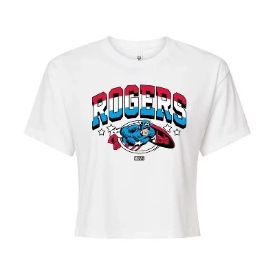 Women's -  - Captain America Rogers Cropped Graphic T-Shirt white