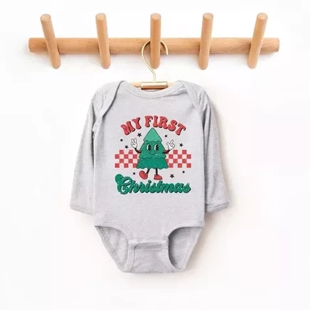 Боди для младенца The Juniper Shop My First Christmas Tree, серый меланж