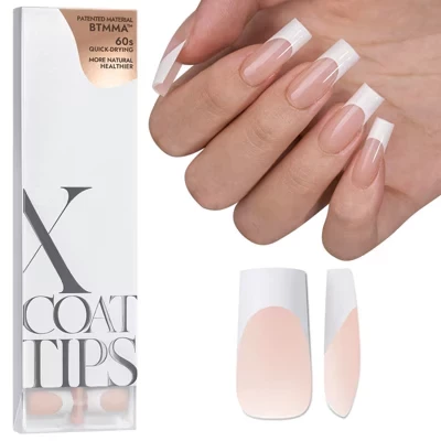 Накладные ногти BTArtboxnails XCOATTIP® - Белый френч - Квадратные ногти -основа телесного цвета 150 карат