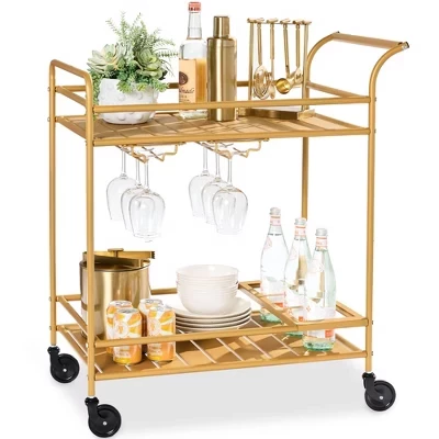 Барная тележка Best Choice Products 2-уровневая, золотая