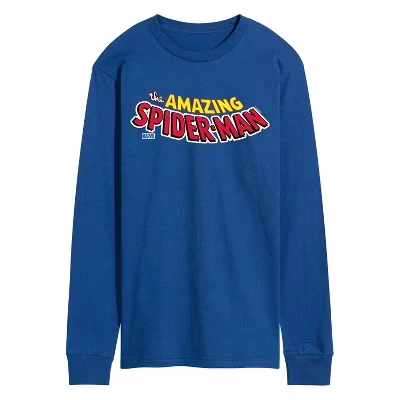 Men's -  - Spider-man Editorial Logo Long Sleeve Graphic T-Shirt blue