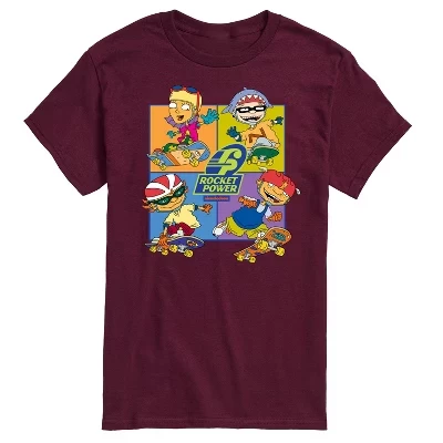 Мужская футболка Rocket Power Otto Regina Sam Maurice Skaters с коротким рукавом и графическим рисунком темно-бордового цвета