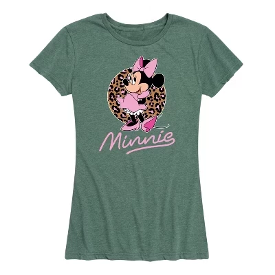 Женская футболка с леопардовым принтом Minnie Mouse и коротким рукавом с графическим принтом heather juniper