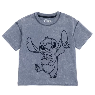 Семейная футболка с открытыми плечами Lilo & Stitch от Little Kid до Big Kid серо-голубого цвета, подмигивающая строчка