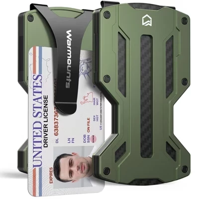 Мужской кошелек Warmounts RFID, карбон/алюминий, зеленый