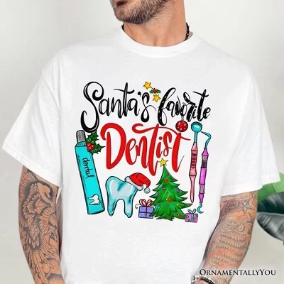 Женская футболка OrnamentallyYou Santa’s Favorite Dentist, белая