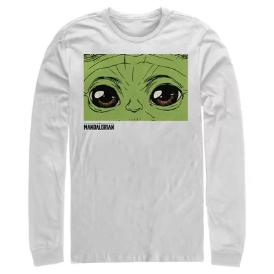 Мужская рубашка с длинным рукавом The Mandalorian The Child Hypnotic Eyes белого цвета