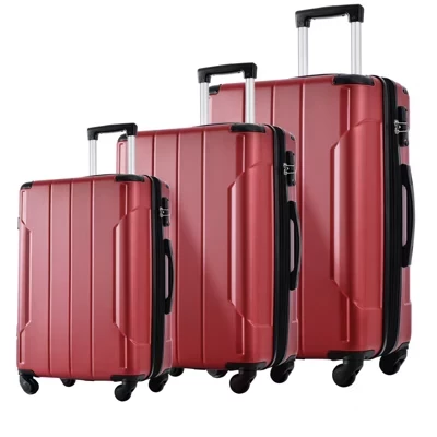Комплект багажа из 3 предметов 20 дюймов + 24 дюйма + 28 дюймов, легкий чемодан из АБС-пластика с 3-значным замком и вращающимися на 360 ° колесами синего цвета