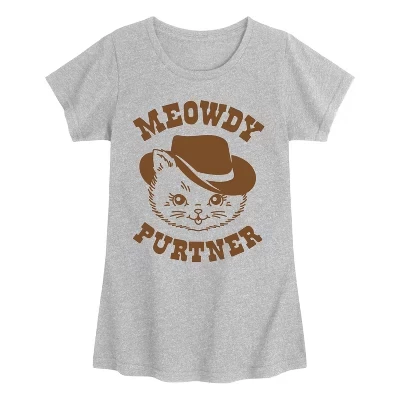 Детская футболка с принтом Instant Message Cat Cowboy Meowdy Purtner, серый меланж